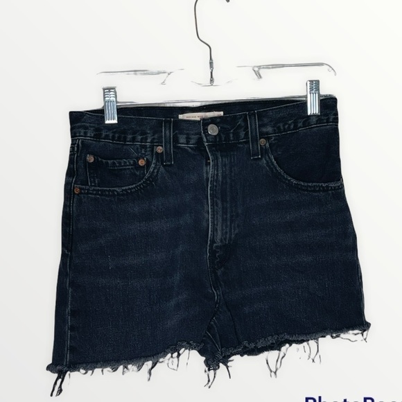 LEVI'S Black Ribcage Wide Leg High Rise Cutoff Jean Shorts Distressed size 30 - Picture 7 of 11